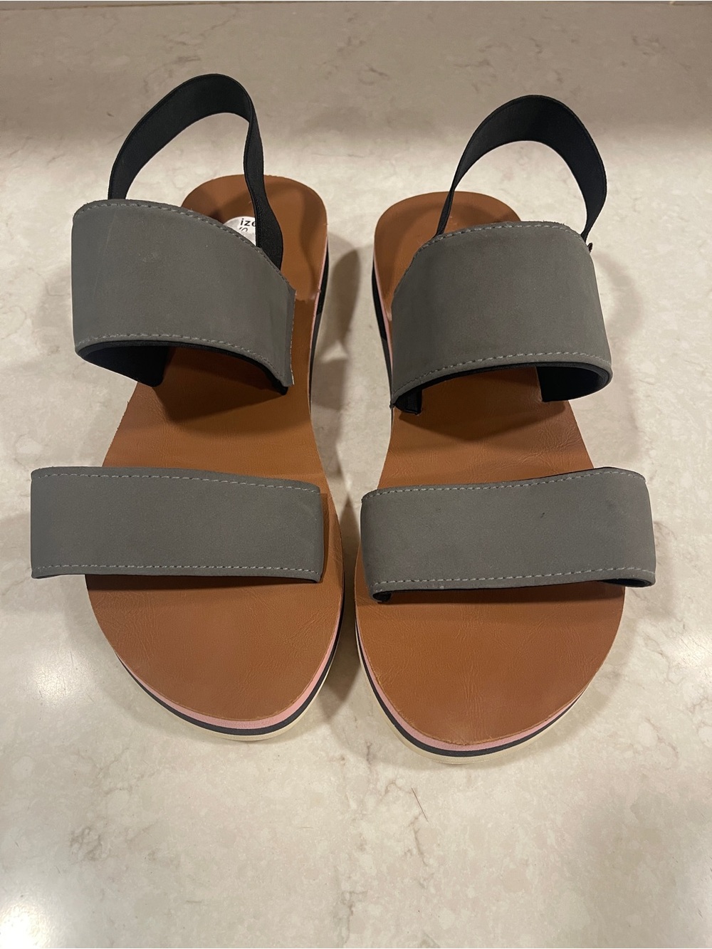 chooka Gray Green and Brown Two-Strap Slingback Sandals, Boho, Soft, Summer - Picture 1 of 5